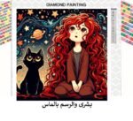 5d Diamond Painting Egypt DIY Cat & girl Round drill 40*40 لوحة القطة والبنوته رسم بالماس