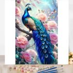 Boshra Paint by number Egypt peacock acrylic color 40*50 لوحة الطاووس تلوين بالأرقام والألوان الاكريليك والفرشاه