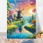 Boshra Paint by number Egypt acrylic color 40*50 لوحة الطاحونة تلوين بالأرقام والألوان الاكريليك والفرشاه