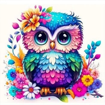 5d Diamond painting Kute Owl full round drill 35*35 لوحة البومه اللطيفه رسم بالماس