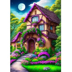 5d Diamond painting Boshra Dreamy Purple house Round drill 45*70 لوحة بيت الأحلام البنفسجي رسم بالماس