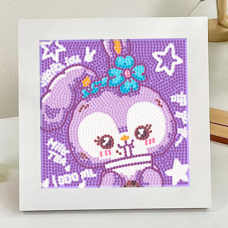 O1CN01KBs2ef1rpwsC4L4Zu_!!2214737475681-0-cib diamond painting Kids rabbit Full Drill with frame 18*18 لوحة الرسم بالماس للأطفال - الصورة 1