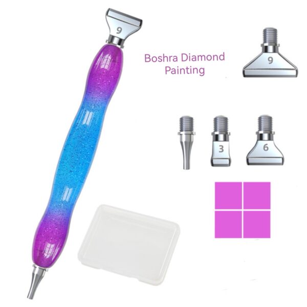 Diamond painting  Multiplacer Risen pen with 4 Metal Head & 4 clay 5D DIY Painting Tools Pen Glue  قلم مزدوج ملون مع 4 رؤس معدن و4 شمعات