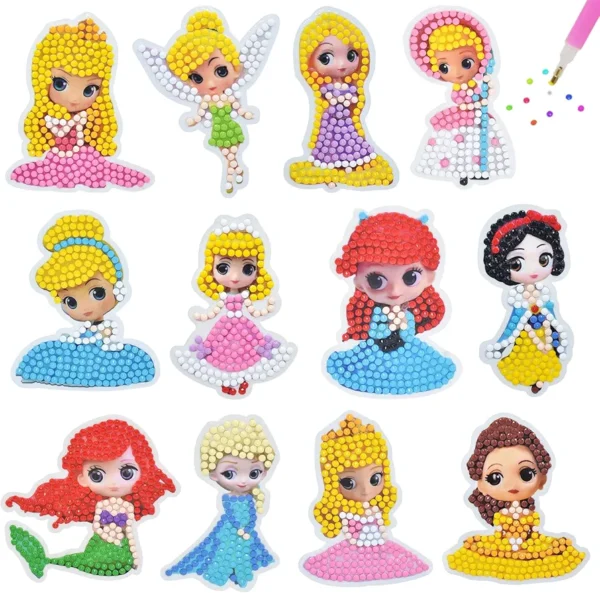 b200 5d Diamond painting stickers 12 princess إستيكرات اميرات رسم بالماس