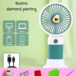 Boshra Diamond Painting Egypt Hand Fan مروحة يد اخضر وابيض رسم بالماس