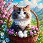 Boshra Diamond Painting Egypt cat Frame & AB Full Round Diamonds 30*30cm لوحة ماسية القطه بإطار خشب و دايموند إيه بي - الصورة 2