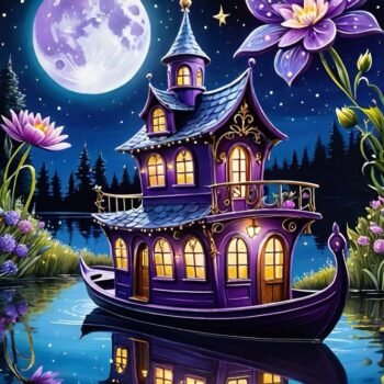 Diamond Painting Egypt Magic Boat Frame & AB Full Round Diamonds 40*50 cm لوحة ماسية المركب السحري بإطار خشب و دايموند إيه بي