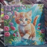 Boshra Diamond Painting Egypt cat Frame & AB Full Round Diamonds 30*30cm لوحة ماسية القطه بإطار خشب و دايموند إيه بي