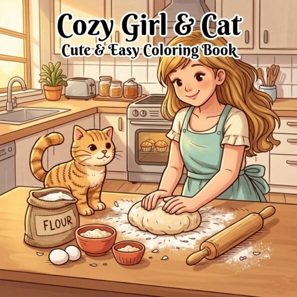 cozy cat & girl coloring book for kids & Adult Egypt
