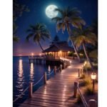 5d Diamond painting Egypt night full round drill 35*45 لوحة الليل رسم بالماس